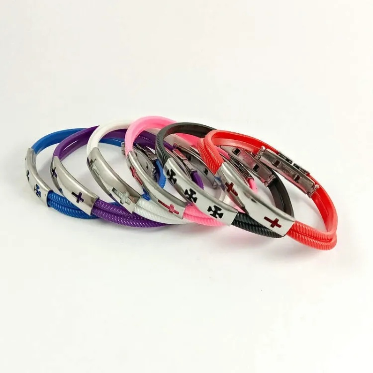 Set 12 bratari tip curea din silicon cu catarama si placuta din inox, culori diverse, diametru reglabil [4]