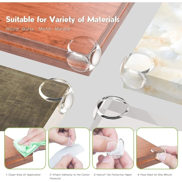 Set 12 bucati protectie colturi, universale, pentru siguranta copiilor, din silicon, rotunde, pentru mese, paturi, dulapuri, transparent [2]