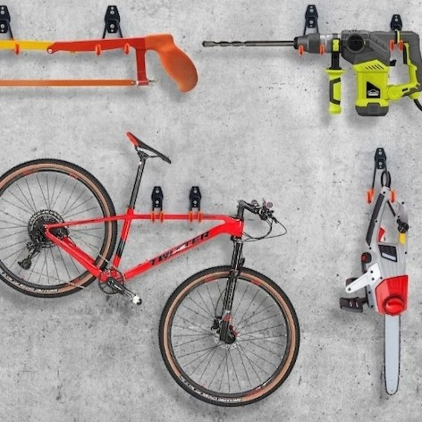 Set 12 carlige metalice perete pentru organizare garaj, suport scule, bicicleta, furtun, montaj inclus, negru portocaliu [8]