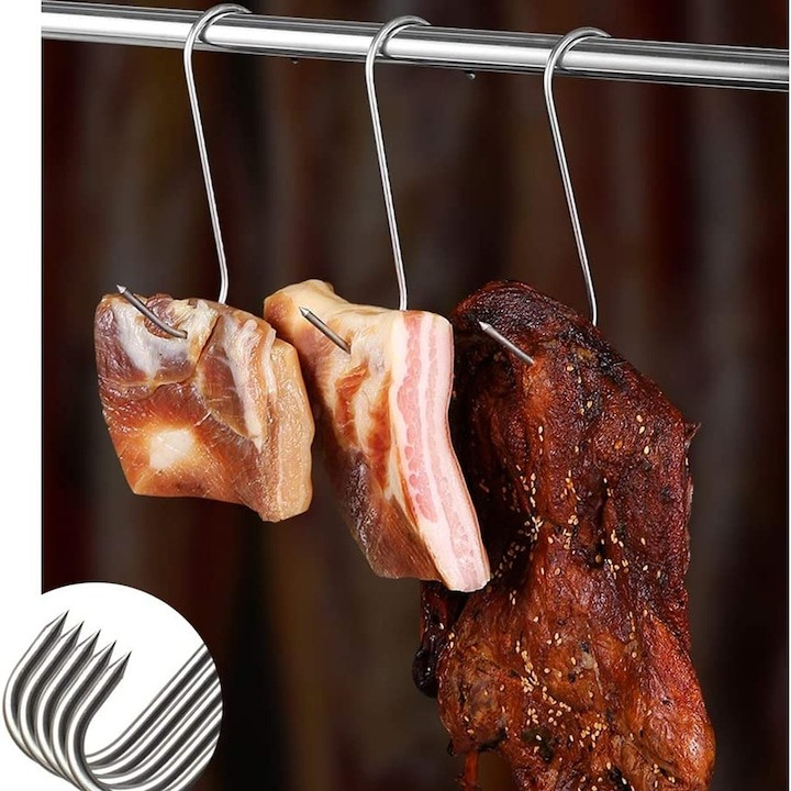 Set 12 carlige pentru suspendat carnea, tip S, otel inoxidabil, 15 cm [4]