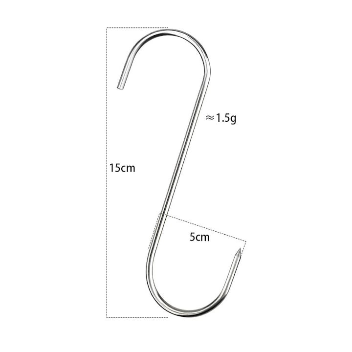 Set 12 carlige pentru suspendat carnea, tip S, otel inoxidabil, 15 cm [2]