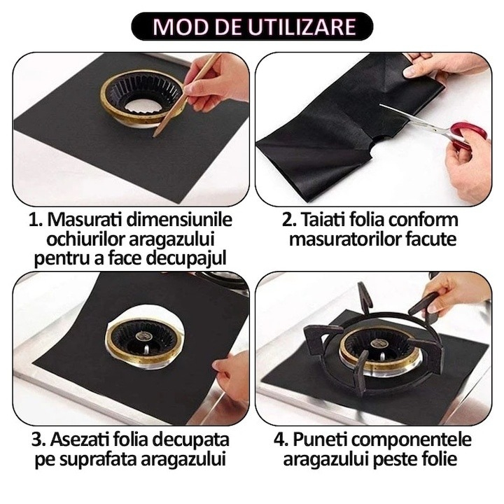 Set 12 folii detasabile de protectie pentru aragaz, din teflon - Negru [3]