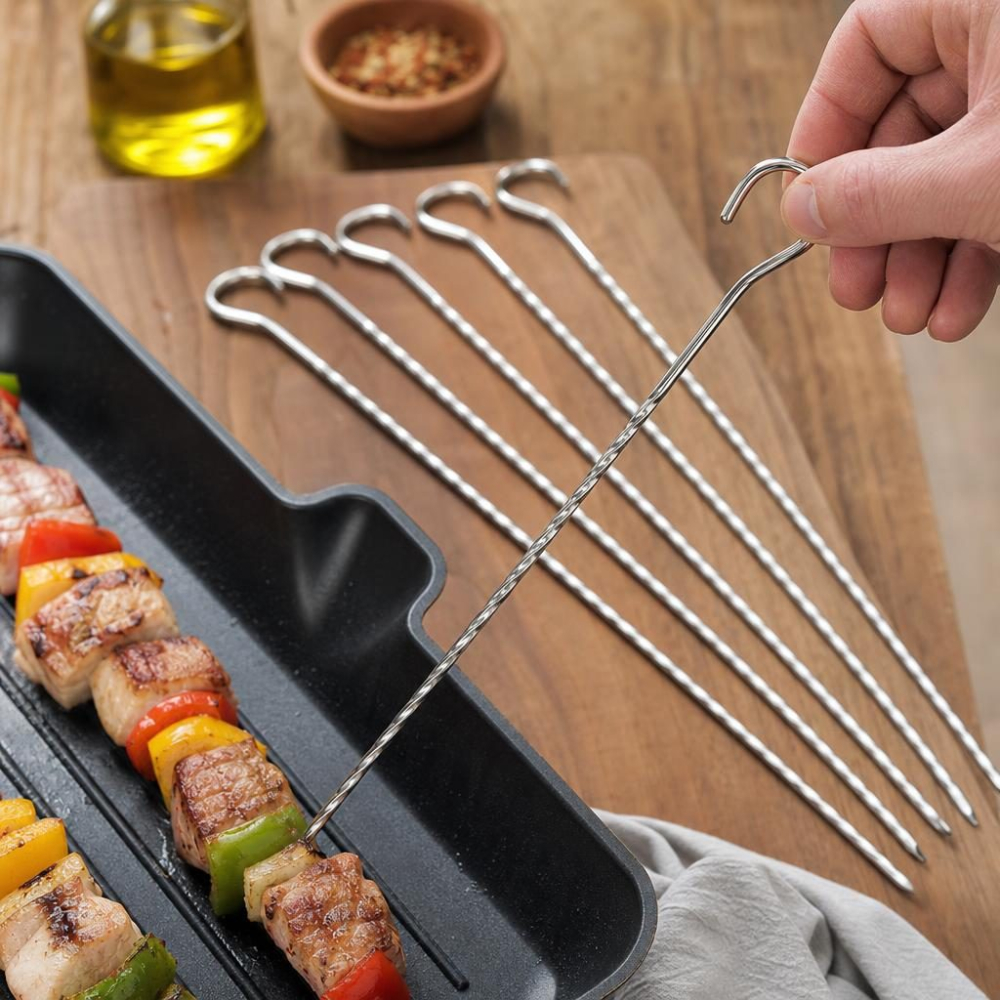 Set 12 frigarui metalice argintii 35 cm x 5 mm, tepuse pentru gratar BBQ [3]