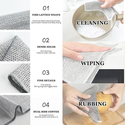 Set 12 lavete multifunctionale pentru bucatarie, strat dublu, microfibra metalica, nu lasa zgarieturi [4]