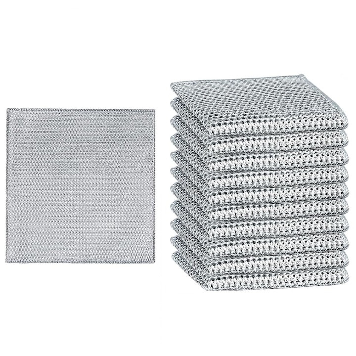 Set 12 lavete multifunctionale pentru bucatarie, strat dublu, microfibra metalica, nu lasa zgarieturi