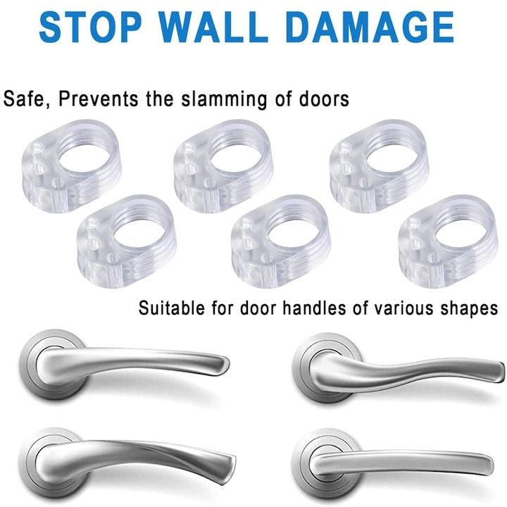 Set 6 opritoare, protectie pentru maner usa, silicon, montare usoara, 31 x 23 x 17 mm, transparent [3]