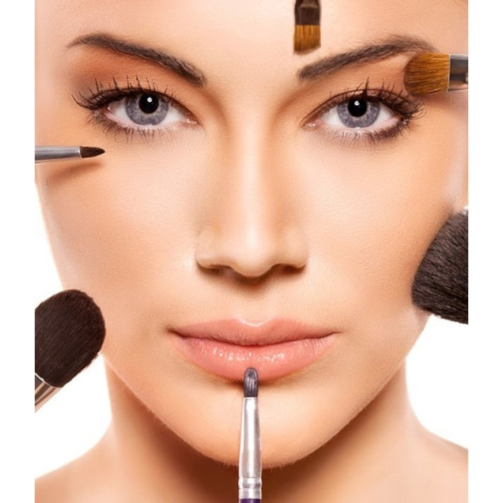 Set 12 pensule de machiaj, cu suport, peri sintetici, colectie completa pentru ten, ochi si buze, negru [3]