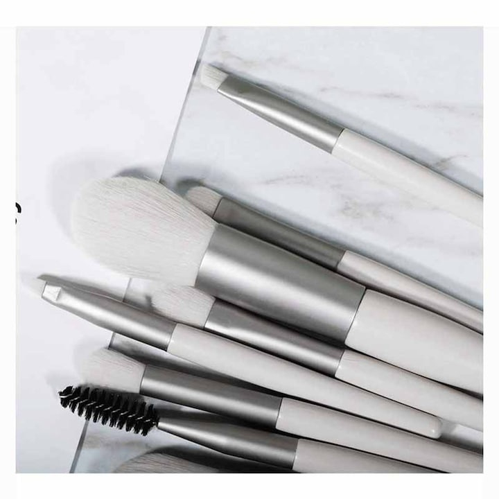 Set 8 pensule machiaj, fard, sprancene, fond de ten, pudra, peri sintetici, maner plastic, verzi [7]