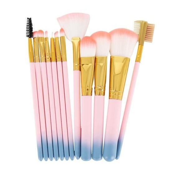 Set 12 pensule de machiaj,make up,manere din lemn,suport din plastic - Roz [5]