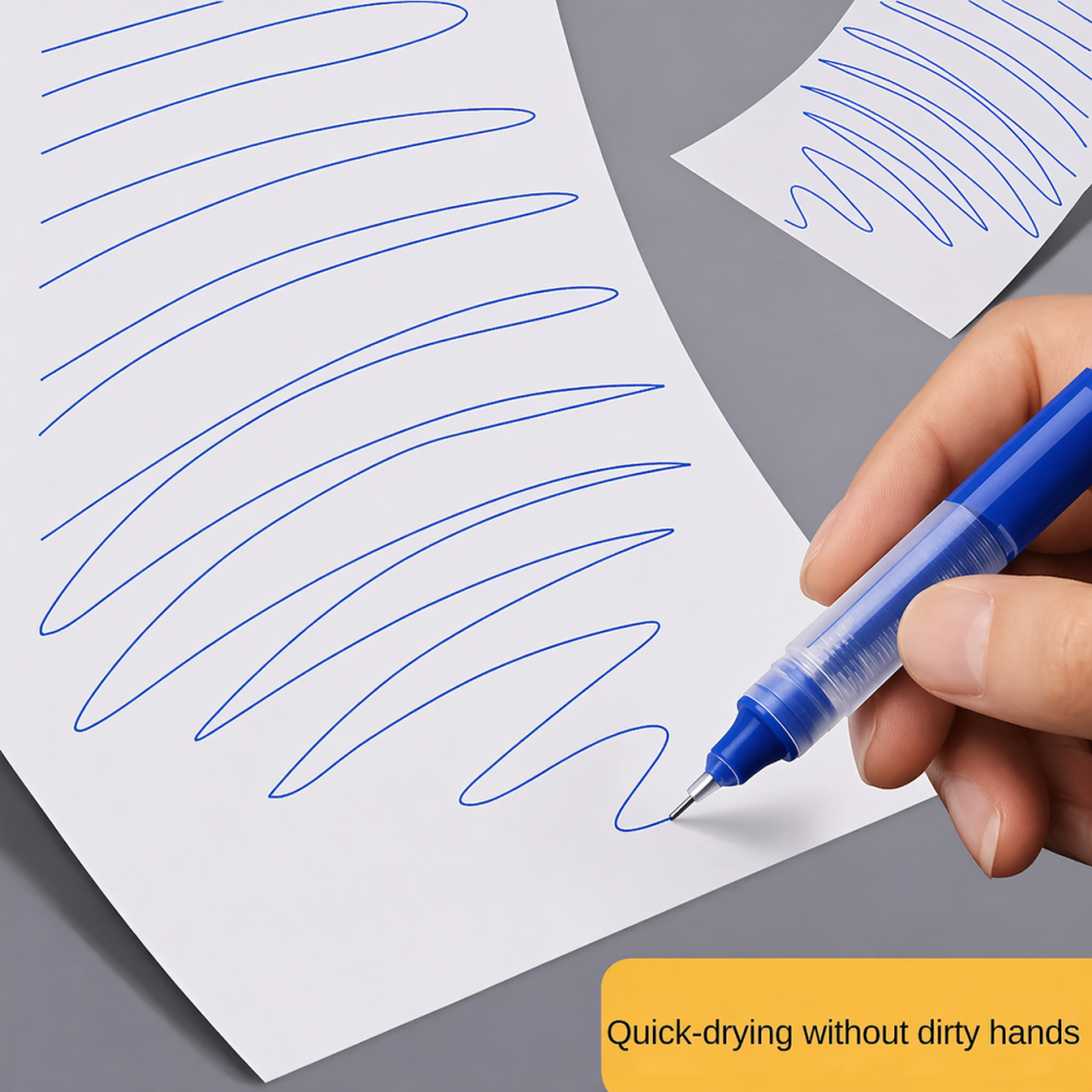 Set 12 pixuri cu bila albastru, varf 0.5 mm, lungime 14 cm, scriere fina, cerneala pe baza de apa, utilizare scoala si birou [12]