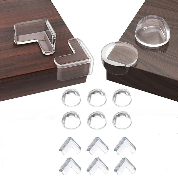 Set 12 protectoare silicon pentru colturi, 6 rotunde si 6 triunghiulare - Transparent