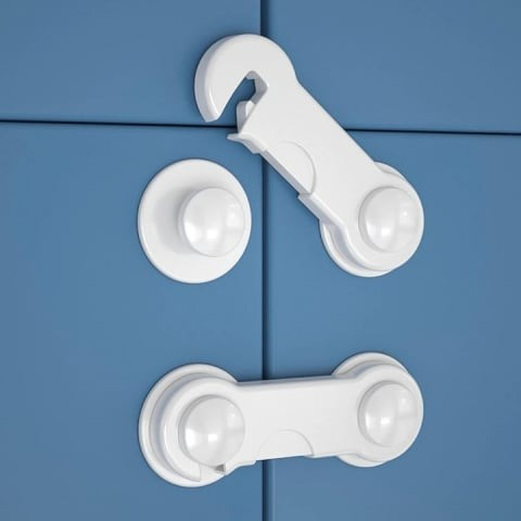 Set 12 sigurante pentru copii, universale, pentru usi, sertare, dulapuri, plastic, 9 cm, alb [4]