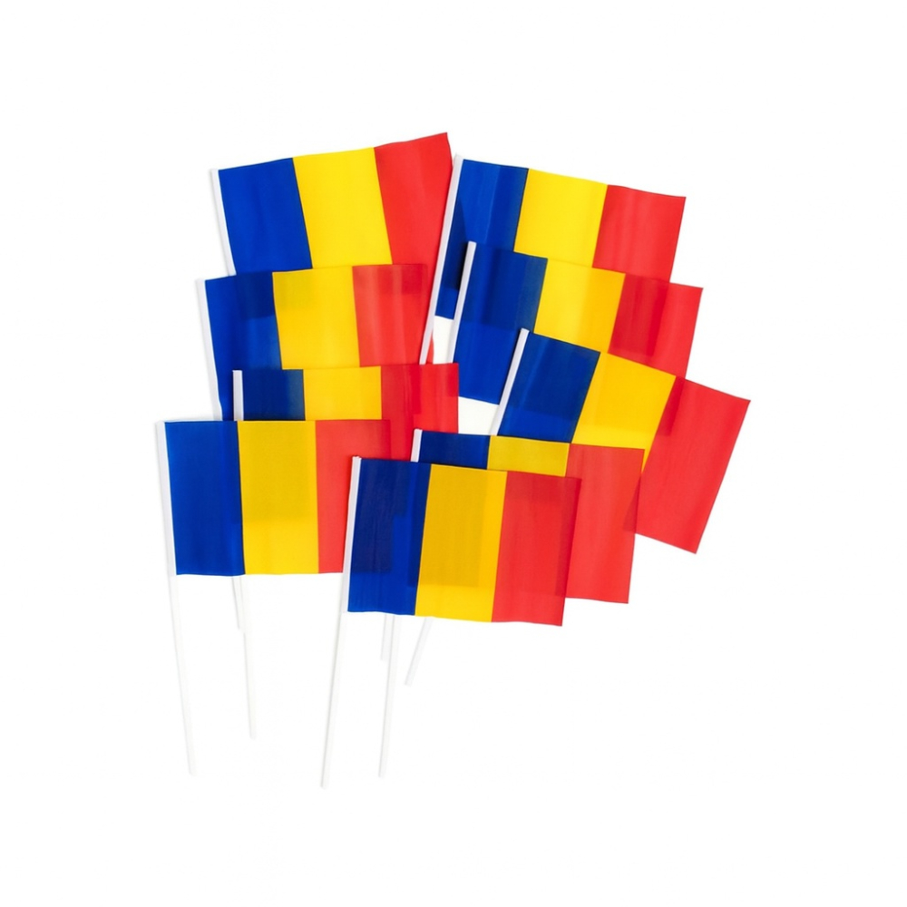 Set 12 steaguri de mana Romania 20 x 30 cm, tricolor, poliester, cu suport, pentru evenimente si serbari [6]