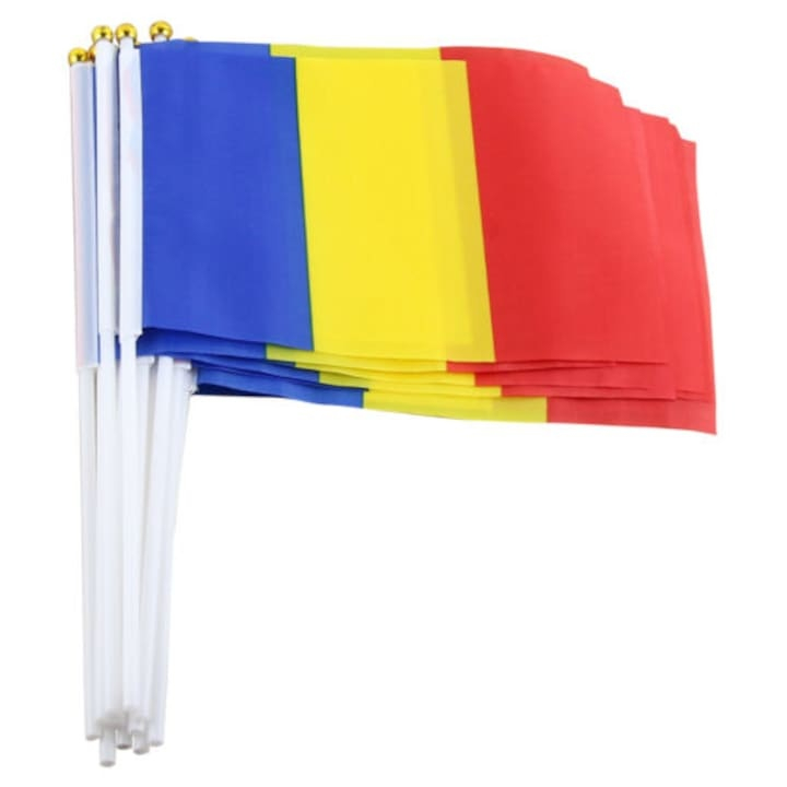Set 12 steaguri de mana Romania 20 x 30 cm, tricolor, poliester, cu suport, pentru evenimente si serbari [4]