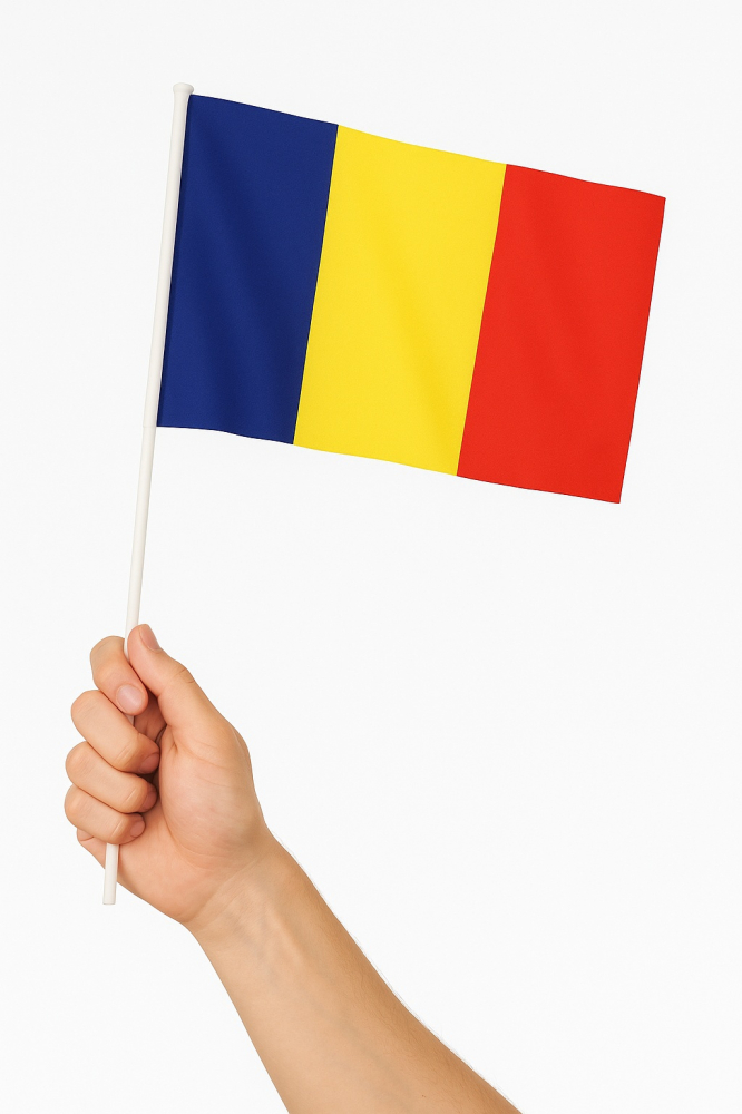 Set 12 steaguri de mana Romania 20 x 30 cm, tricolor, poliester, cu suport, pentru evenimente si serbari [7]