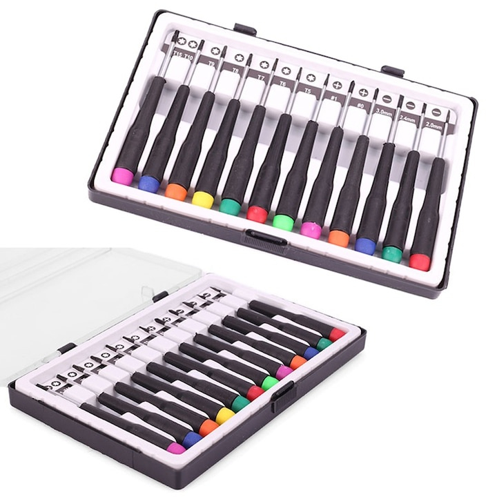 Set 12 surubelnite de precizie, cu varfuri Torx, Stea si Drept, carcasa depozitare, multicolore [5]