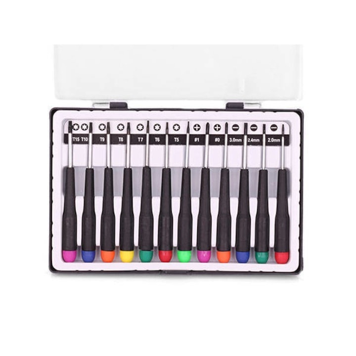 Set 12 surubelnite de precizie, cu varfuri Torx, Stea si Drept, carcasa depozitare, multicolore [4]