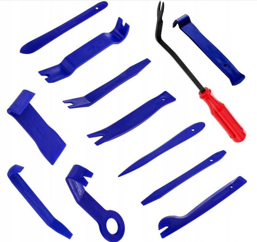 Set 12 unelte pentru demontare tapiterie auto, extractoare clipsuri si ornamente, plastic si metal, albastru, cu husa pentru organizare [2]
