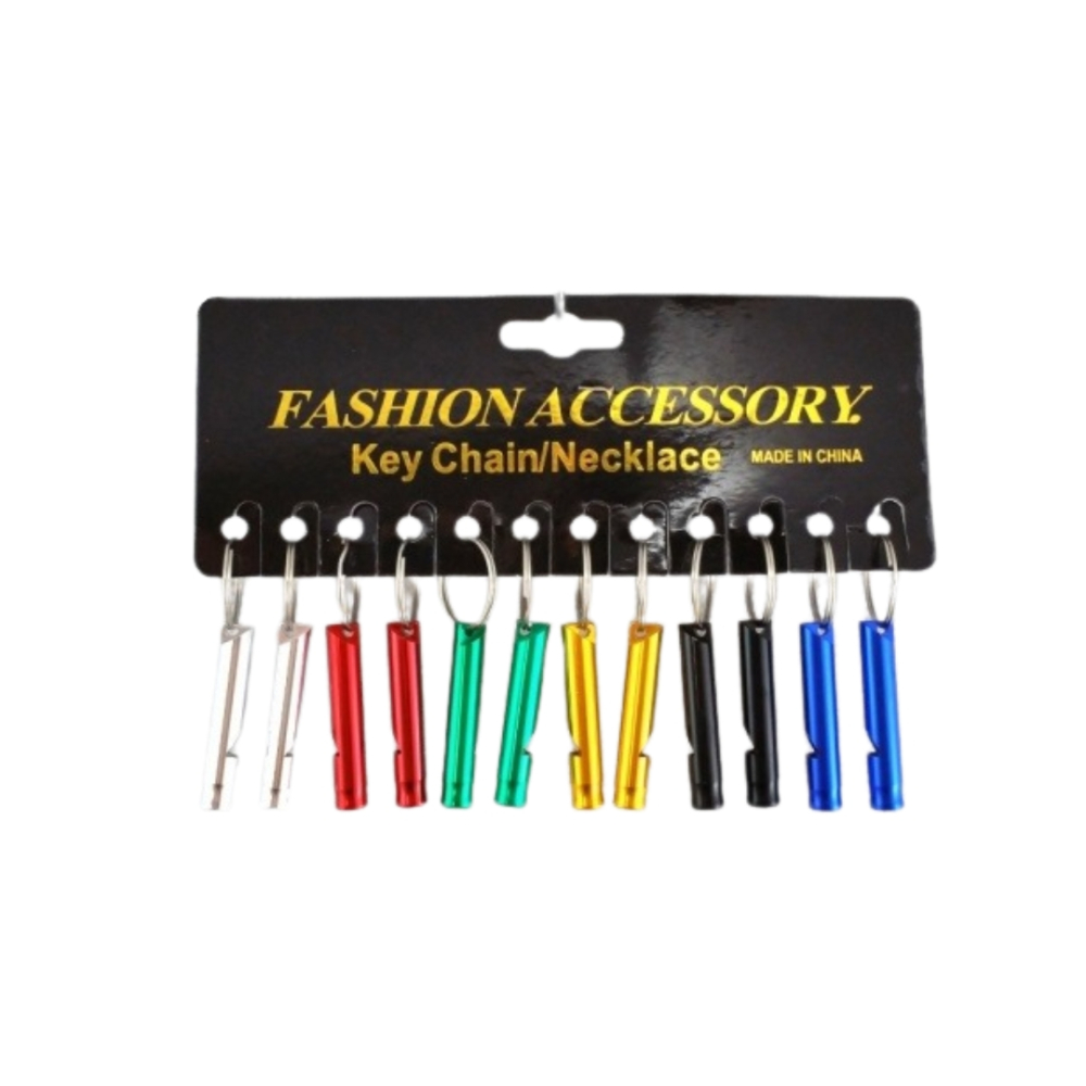 Set 12 x fluier tip breloc, aluminiu, 7 cm, multicolor [1]