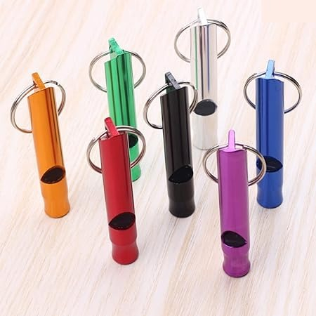 Set 12 x fluier tip breloc, aluminiu, 7 cm, multicolor [5]