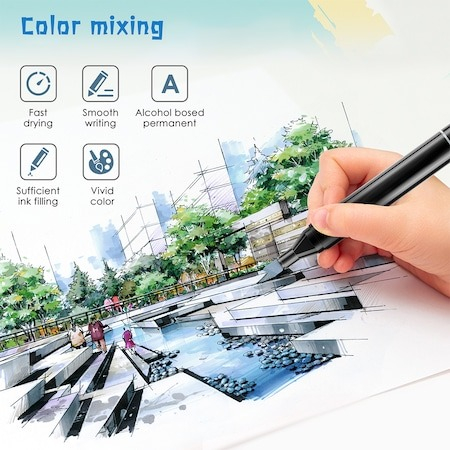 Set de 120 markere colorate,1 varf rotund subtire,1 varf inclinat gros,geanta depozitare inclusa [4]
