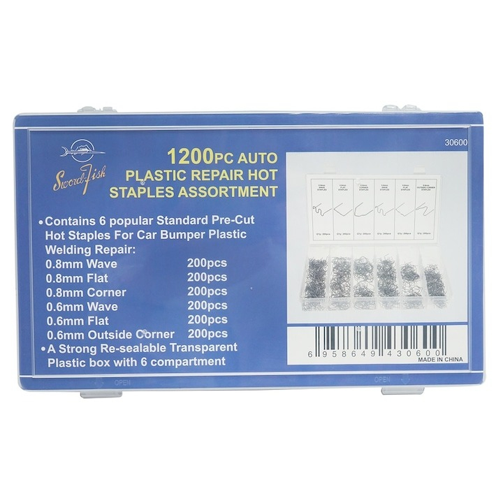 Set 1200 capse, clemec pentru pistol de lipit in cutie PVC, reparat si sudat plastic, 6 modele, 0.6, 0.8 mm [3]