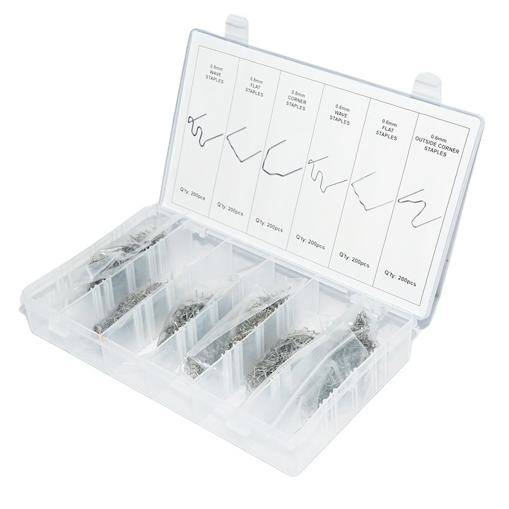 Set 1200 capse, clemec pentru pistol de lipit in cutie PVC, reparat si sudat plastic, 6 modele, 0.6, 0.8 mm [2]
