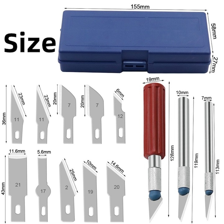 Set 13 cutite de precizie, otel, lame interschimbabile, cutie pentru depozitare inclusa [6]