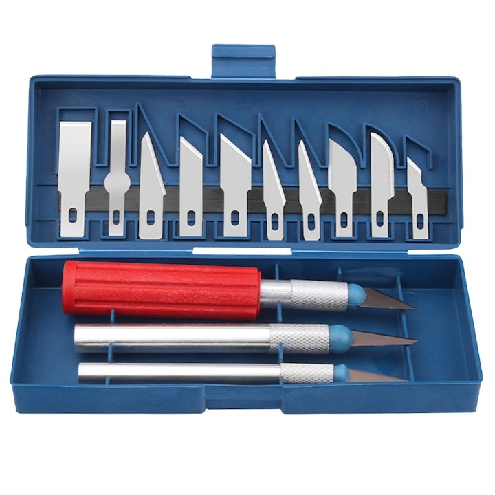 Set 13 cutite de precizie, otel, lame interschimbabile, cutie pentru depozitare inclusa [1]