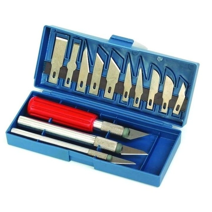 Set 13 cutite de precizie, otel, lame interschimbabile, cutie pentru depozitare inclusa [8]