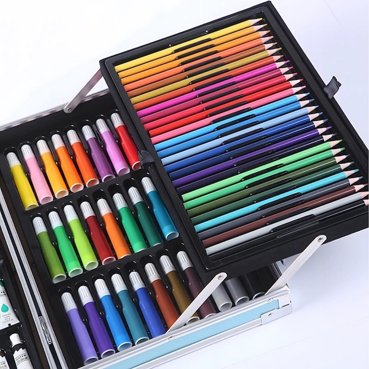 Set 145 piese pictura si desen, cu gentuta tip geamantan, maner rezistent, 34 x 23 x 9 cm [4]