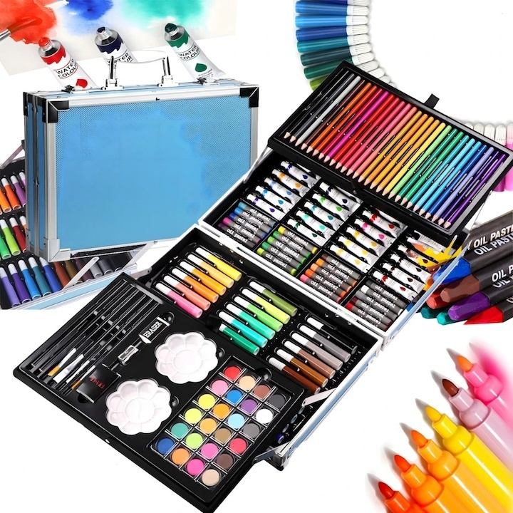 Set 145 piese pictura si desen, cu gentuta tip geamantan, maner rezistent, 34 x 23 x 9 cm [6]