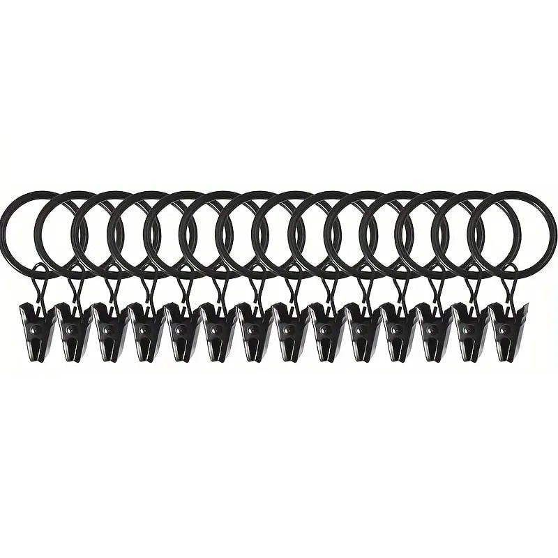 Set 15 inele metalice cu clema de agatat pentru perdele, draperii, diametru 22 mm - Negru