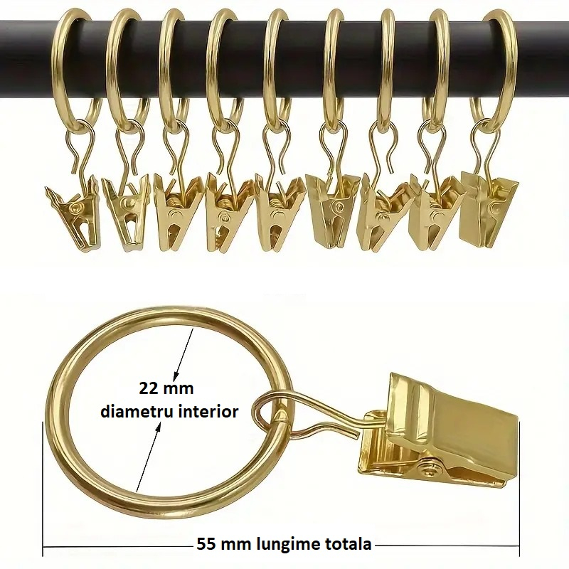 Set 15 inele metalice cu clema de agatat pentru perdele, draperii, diametru 22 mm - Negru [2]