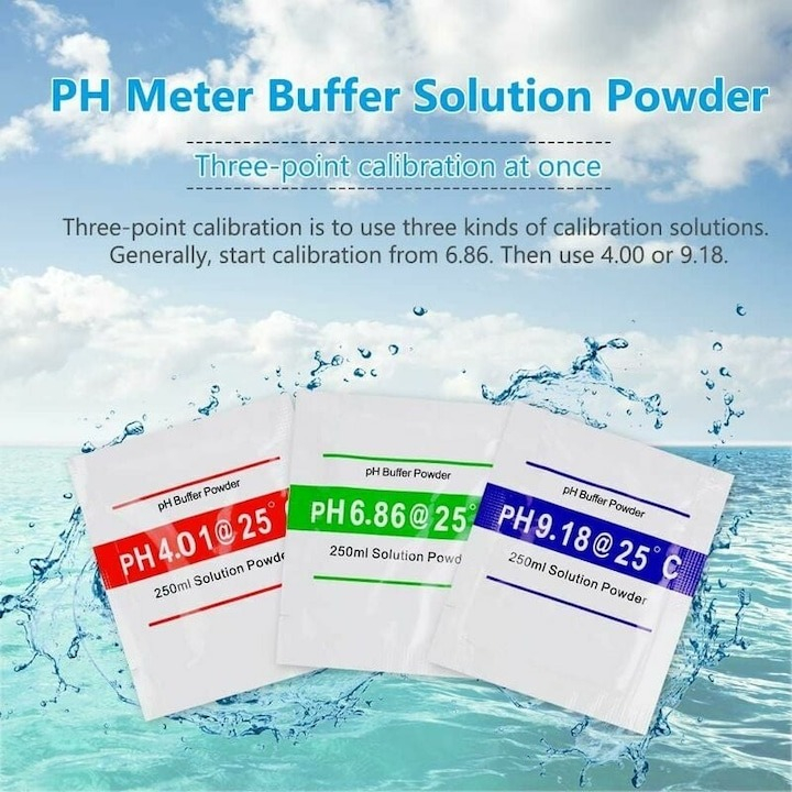 Set 15 plicuri solutii de calibrare apa, pentru PH, 4.00 pH, 6.86 pH si 9.18 pH [2]