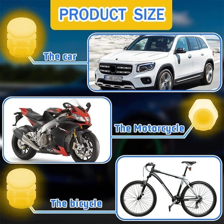 Set 16 capace pentru supapa cauciucuri, fosforescente, universale, ABS, galben [3]