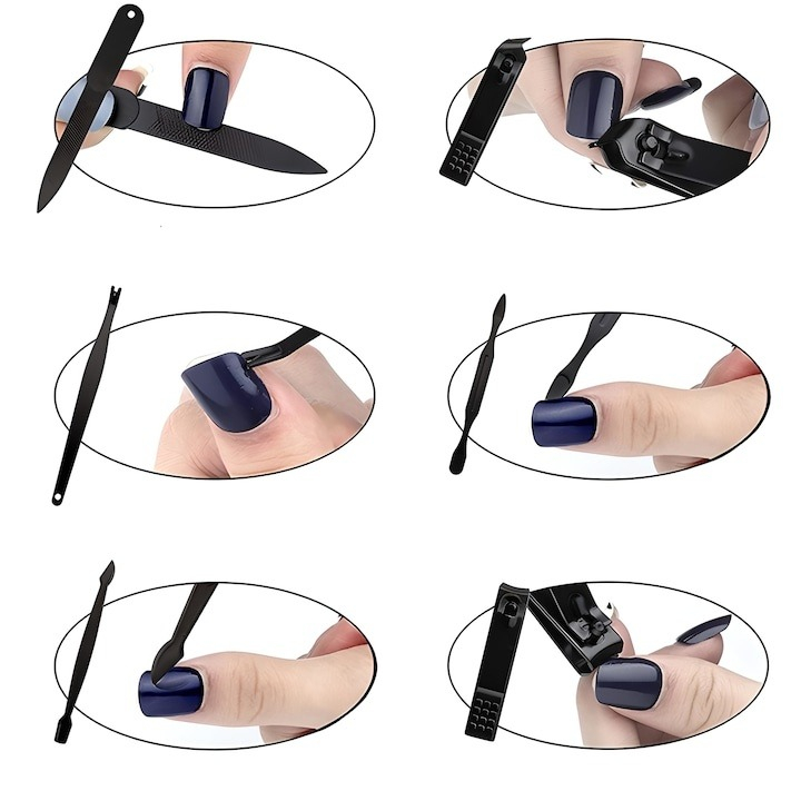 Set 16 piese pentru manichiura si pedichiura, trusa profesionala cu instrumente din otel inoxidabil, etui elegant negru cu interior rosu, compact si portabil, ideal pentru calatorii si ingrijirea comp [12]