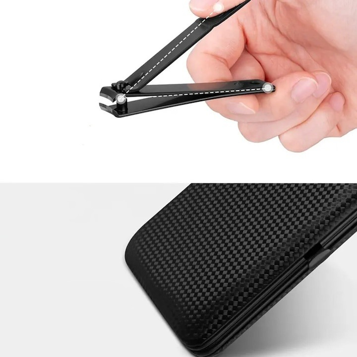 Set 16 piese pentru manichiura si pedichiura, trusa profesionala cu instrumente din otel inoxidabil, etui elegant negru cu interior rosu, compact si portabil, ideal pentru calatorii si ingrijirea comp [8]