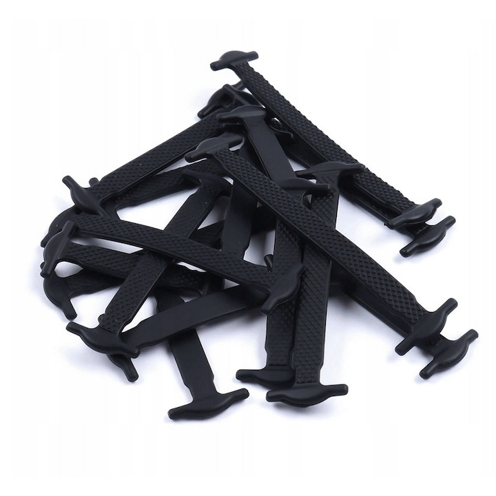 Set 16 sireturi din silicon pentru incaltaminte – elastice, universale si fara legare, negre [5]