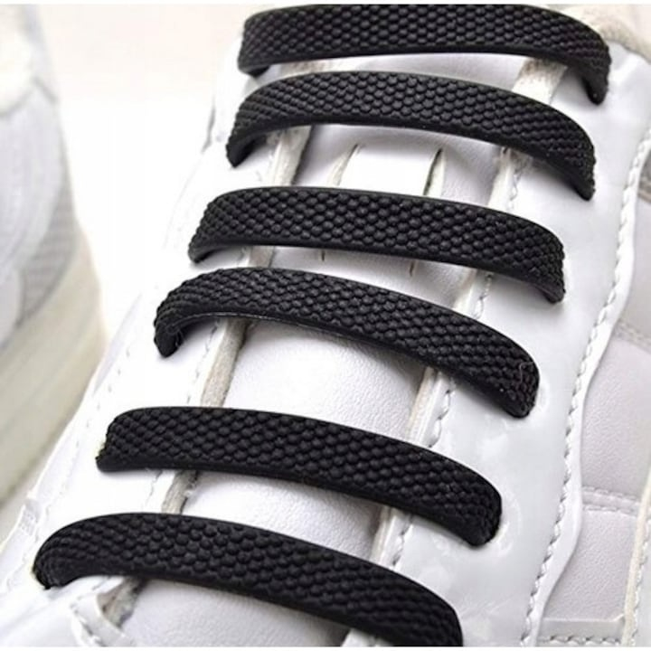 Set 16 sireturi din silicon pentru incaltaminte – elastice, universale si fara legare, negre [3]