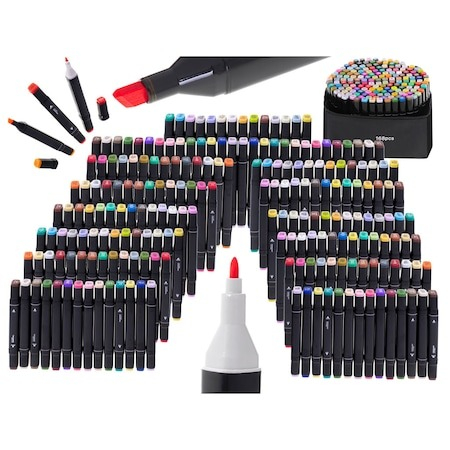 Set de 168 markere colorate,1 varf rotund subtire,1 varf inclinat gros,geanta depozitare inclusa [3]