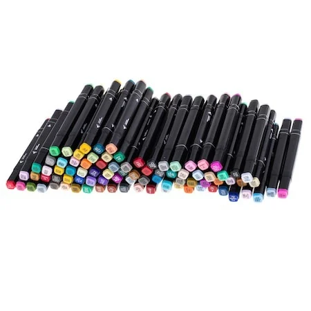 Set 168 markere multicolore cu doua capete, varf fin si lat, suport organizator, geanta de transport [10]