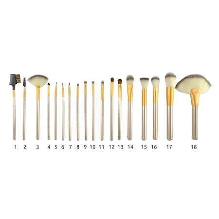 Set 18 pensule de machiaj,make up,manere din lemn,borseta din piele ecologica - Crem [3]