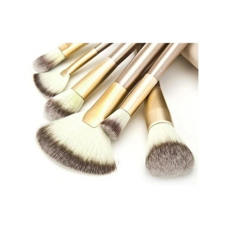 Set 18 pensule de machiaj,make up,manere din lemn,borseta din piele ecologica - Crem [5]