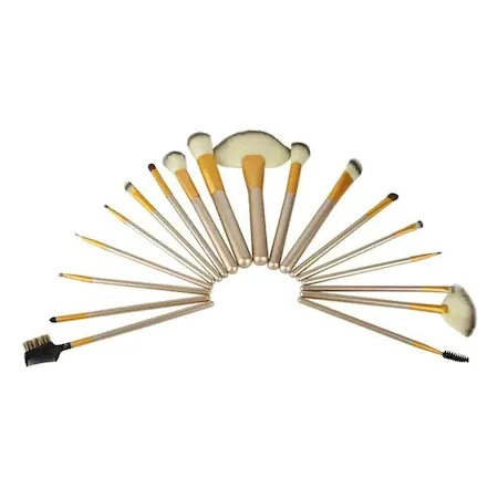 Set 18 pensule de machiaj,make up,manere din lemn,borseta din piele ecologica - Crem [4]