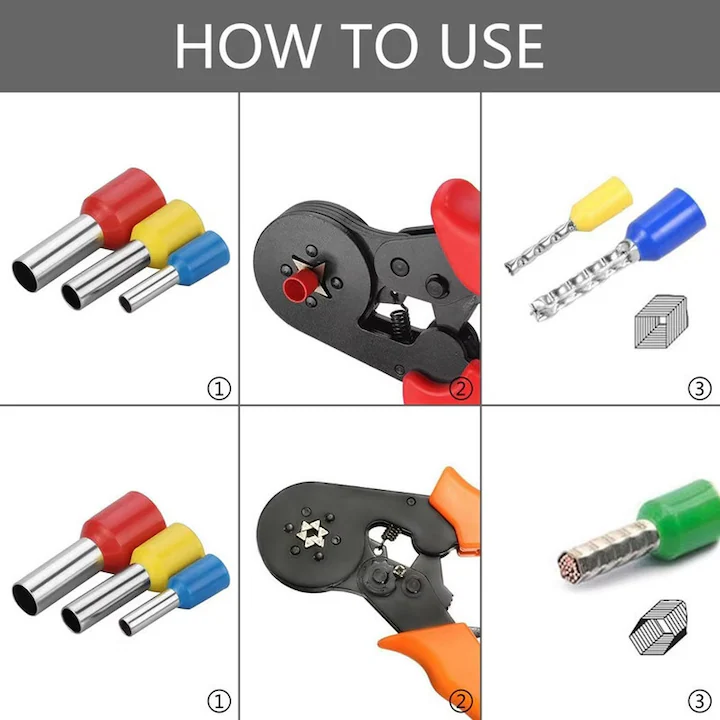 Set 1800 pini terminali electrici izolati, 0.5-10 mm², 8 dimensiuni, ferule sertizare cabluri, multicolor, cutie organizatoare [4]