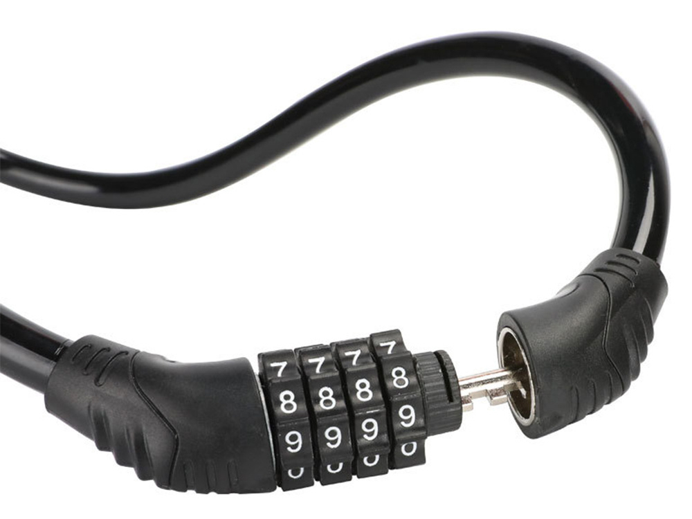 Set 2 antifurturi pentru bicicleta cu cifru 4 cifre, cablu flexibil din otel, combinatie resetabila, protectie PVC, pentru bicicleta, trotineta si motocicleta, negru [8]