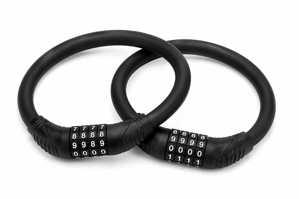 Set 2 antifurturi pentru bicicleta cu cifru 4 cifre, cablu flexibil din otel, combinatie resetabila, protectie PVC, pentru bicicleta, trotineta si motocicleta, negru [2]