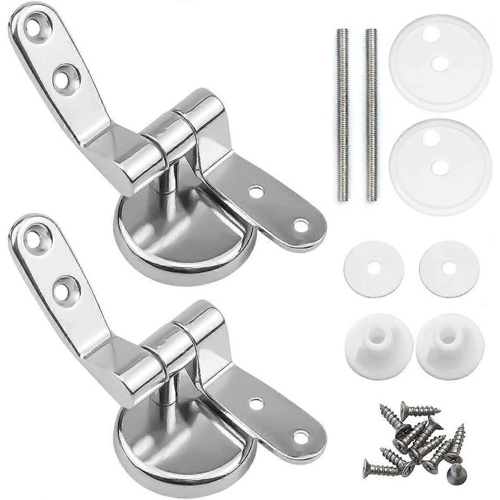 Set 2 balamale pentru capac de toaleta din otel inoxidabil, tip U, argintiu, 45/50 mm, set complet cu suruburi si accesorii de montaj [3]