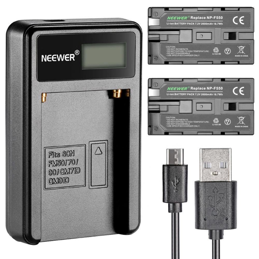 Set 2 Baterii Neewer 2600mAh pentru baterie Li-ion Sony NP-F550 + 1 incarcator Neewer cu afisaj digital